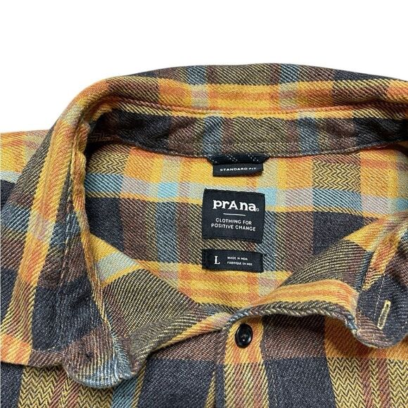 PRANA Westbrook Flannel Yellow Plaid Size Large - Picture 6 of 6